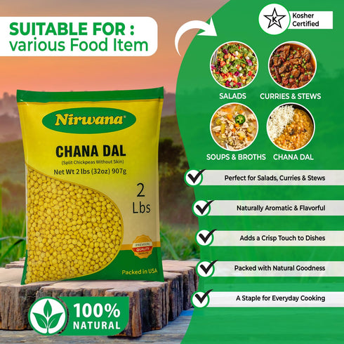 2lb Split Chickpeas (Chana Dal) Premium Quality for Cooking, Soups, Stews & Salads Pantry Staple for Meals Ready to Eat