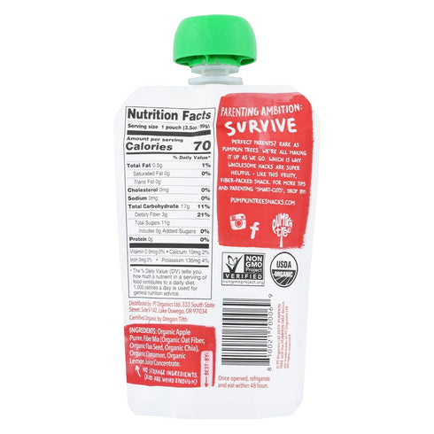 3.5 Oz Pumpkin Tree Organic Fruit Pouch Applesauce with Cinnamon Fiber Gluten Nut Dairy Free Snack for Kids, Apple