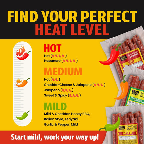 Pack Never-Frozen 16 Oz Long John Snacks Dried Salami Sticks - High Protein Smoked Meat Sticks Bulk - Handcrafted From