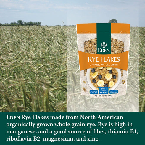 16 oz, 100% Eden Organic Rye Flakes, Toasted and Rolled, Whole Grain, Cereal, Hot or Cold