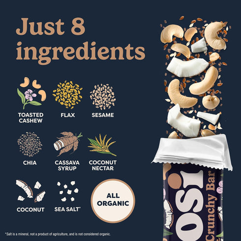 (6G 3s, 1oz, 12-Pack Tosi Nut Bars, Cashew Coconut, Healthy Snacks for Adults & Kids, Plant Based Crunchy Bars