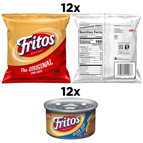 Pack, (Pack 24) Frito Lay Fritos Original Chips and Bean Dip Cans Variety