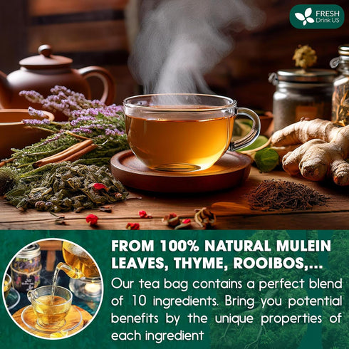 75 FreshDrinkUS, StrongerLungs Tea Bags - Mullein Leaf, Ginseng, Elderberry, Ginger & Thyme - Supports Lung Cleanse