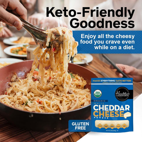 (1.31lb) Healthier Comforts Organic White Cheddar Cheese Powder | Gluten Free, Kosher, Keto-Friendly, Non-GMO
