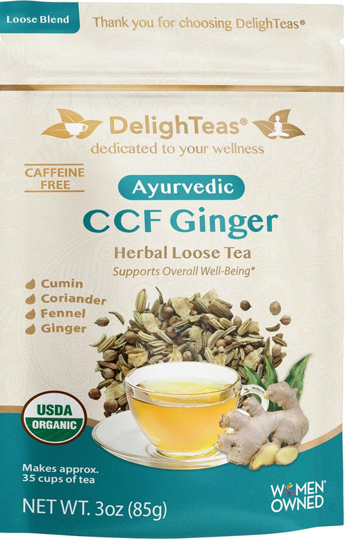 DelighTeas Organic Digest & Detox CCF Tea with Ginger - Ayurvedic Loose Leaf Tea for Digestion, 40 Servings