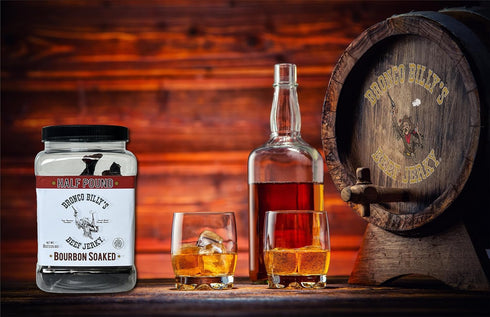 8oz Bronco Billy's Beef Jerky Bourbon Soaked Half Pound Jar - - New Jar Design