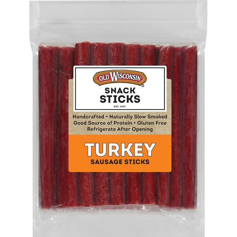 Old Wisconsin Turkey Sausage Snack Sticks, Naturally Smoked, Ready to Eat, High Protein, Low