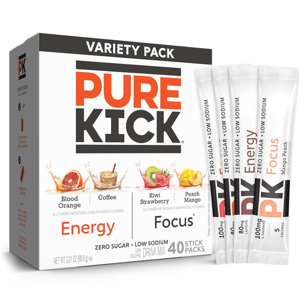 PURE KICK Energy and Focus Singles To Go Drink Mix Variety Pack,Blood