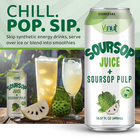 100% (16.57 oz, Pack 12), Vinut Soursop Juice With Pulp fl No Sugar Added, Real Guanabana Soursop Graviola Drink