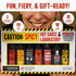 7pk Set Caution Hot Sauce Laboratory Assorted Spicy Flavors with Garlic, Jalapeo, Chipotle, Carolina Reaper & Habanero