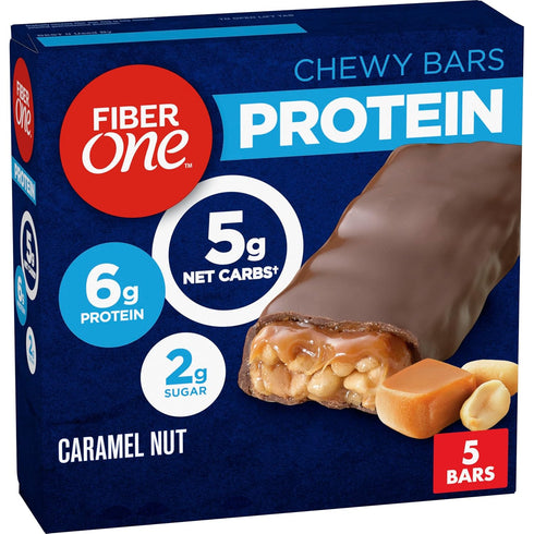 Fiber One Chewy Protein Bars, Caramel Nut, Protein Snacks, 1.17 oz, 5