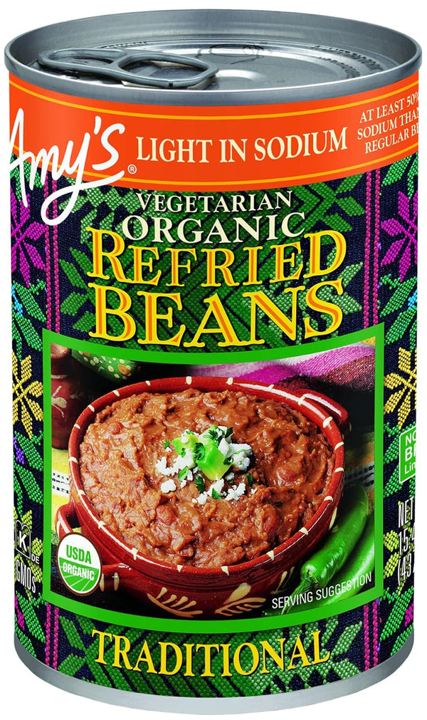 Amy's Organic Refried Beans Canned, Traditional Beans Light in Sodium, Vegan. Gluten