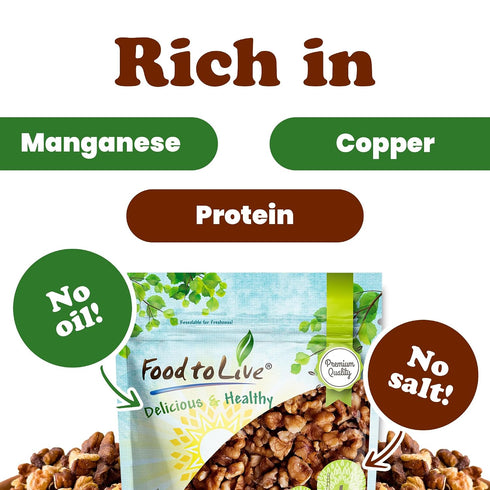12 Food to Live Dry Roasted Walnut Halves and Pieces, Ounces Oven Toasted, Unsalted, Great for Baking and Salads.