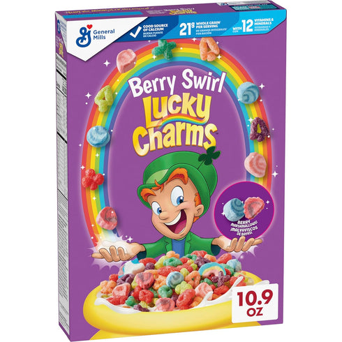 Lucky Charms Berry Swirl Breakfast Cereal with Marshmallows, Whole Grain Kids Breakfast Cereal, 10.9 oz