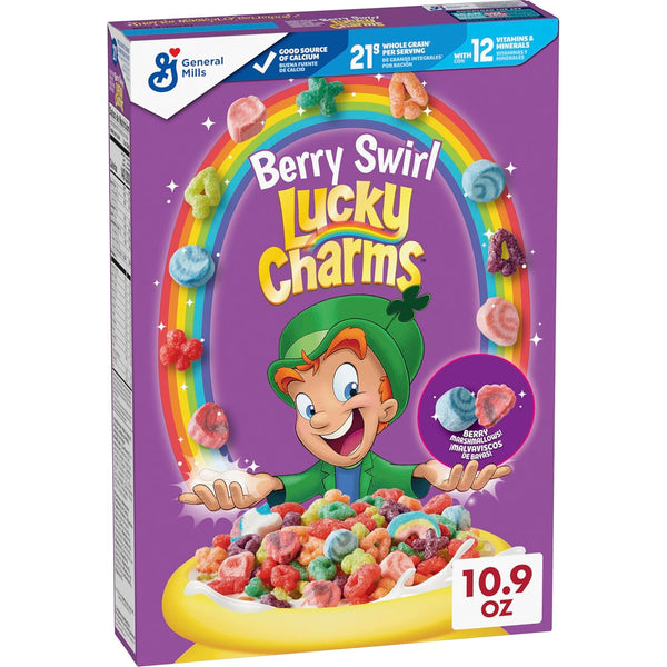 Lucky Charms Berry Swirl Breakfast Cereal with Marshmallows, Whole Grain Kids Breakfast Cereal, 10.9 oz