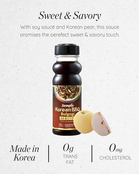 (17.63fl oz 500g) Sempio Korean BBQ Original Bulgogi Marinade: Sweet & Savory Authentic Korean BBQ Sauce with Soy Sauce