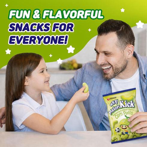 1.58 oz (Pack 20) Nongshim Melon Kick Puff Snack - Sweet and Crispy Corn Puff with Creamy Melon Flavor - Crunchy