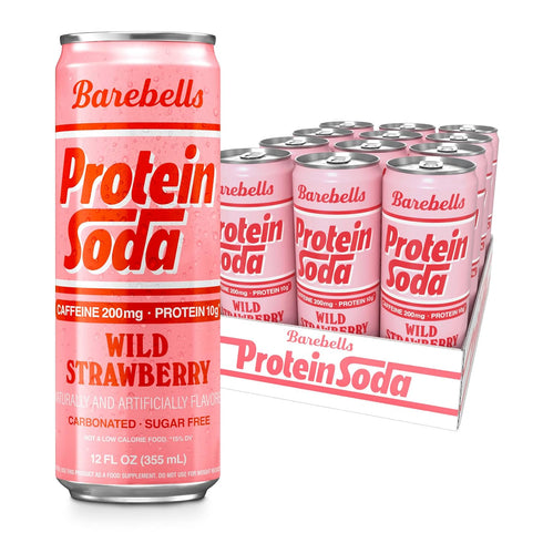 Barebells Protein Soda Wild Strawberry, 10g Protein, 200mg Caffeine, Sugar Free Energy