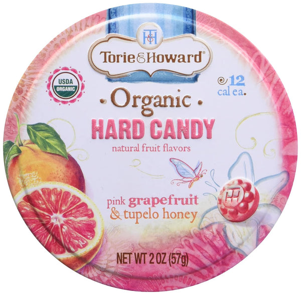 Torie and Howard Organic Hard Candy Tin, 2 Ounce, Pink Grapefruit and Tupelo Honey Flavor