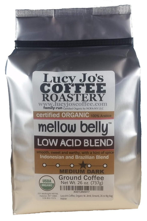 Lucy Jo's Coffee, Organic Mellow Belly Low Acid Blend, Medium Dark Roast,