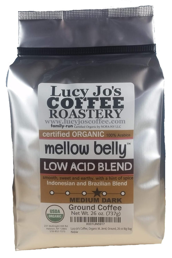 Lucy Jo's Coffee, Organic Mellow Belly Low Acid Blend, Medium Dark Roast,