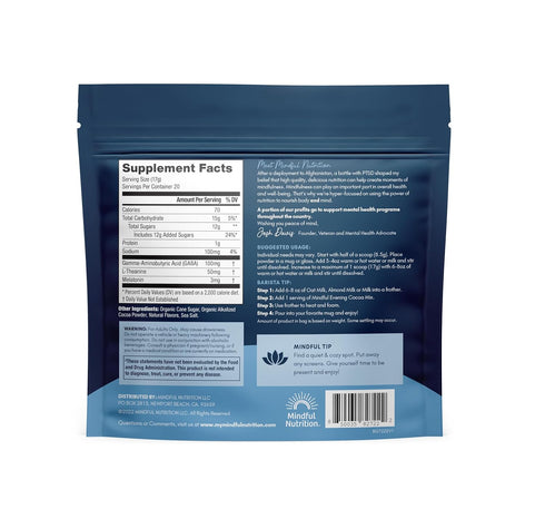3mg, Mindful Evening Peppermint Cocoa Mix Natural Sleep Aid, Melatonin L-Theanine, GABA Supplements, Natural Calm Sleep