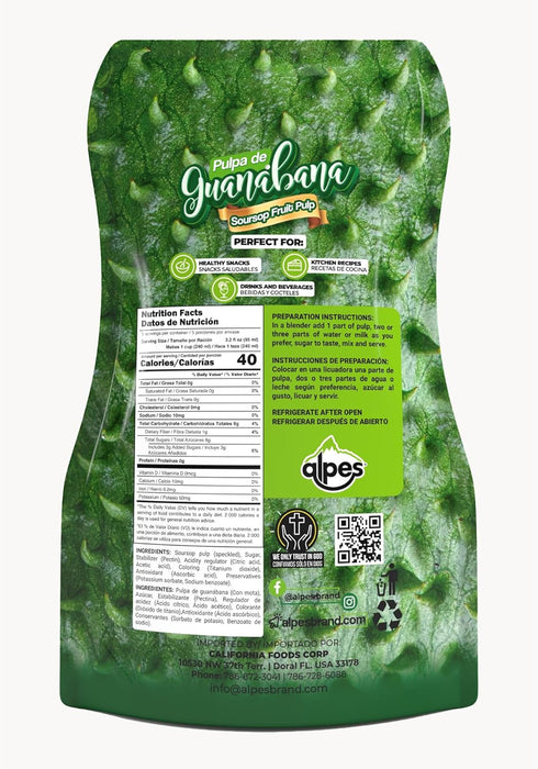 100% 2 Pack 16 oz Alpes Premium Bundle Soursop Pulp, Real Fruit, Tropical Guanbana. Ideal for Cocktails, Juices