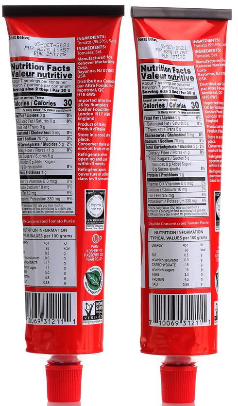 7.5oz (2 Pack) Tuscanini Premium Double Concentrated Tomato Paste Tube, Made with Premium Italian Tomatoes