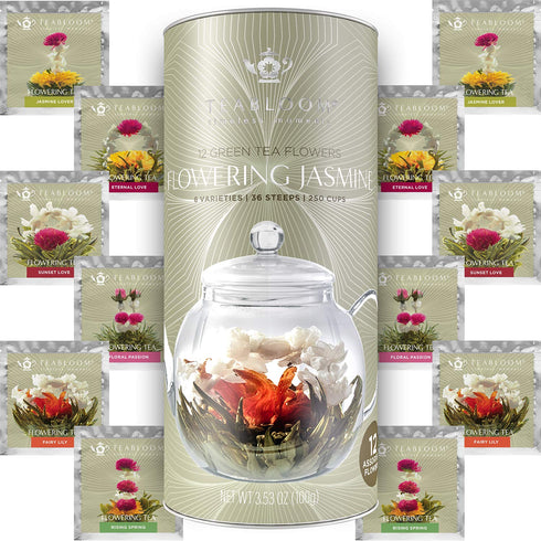 Teabloom Jasmine Flowering Tea Hand Tied Green Tea Leaves + Jasmine Blossoms