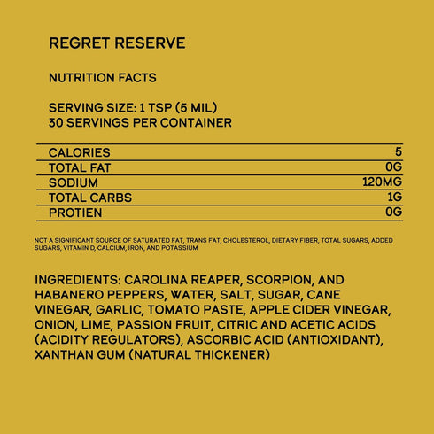 Elijah's Xtreme Regret Reserve Hot Sauce, 5oz - Carolina Reaper, Trinidad Scorpion, Habanero Peppers