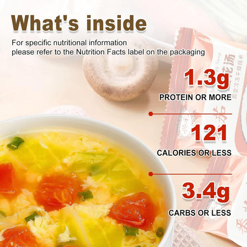 4 0.3 (20 Pack) Egg Flower Soup Mix, Vegetable Mix Soup with Flavors (Laver, Spinach, Mushroom, Tomato), Ounce