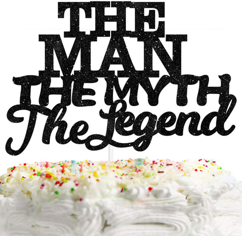The Man The Myth The Legend Cake Topper Decorations for Dad Birthday Theme, Happy Father’s Day Party Decor (Black)