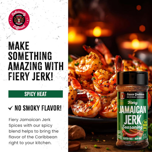 Sauce Goddess Fiery Jamaican Jerk Spice Shaker, 2-Pack Seasonings for Chicken, Pork, Seafood & More