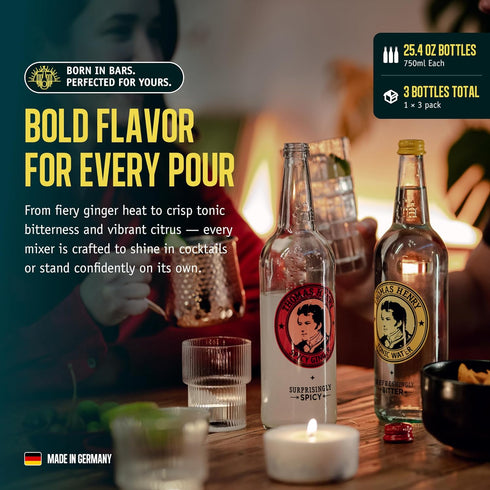 25.4 Oz (750 ml) 3 Pack, Thomas Henry Pink Grapefruit Soda, Premium Cocktail Mixer for Palomas & Cocktails, Fl Bottles