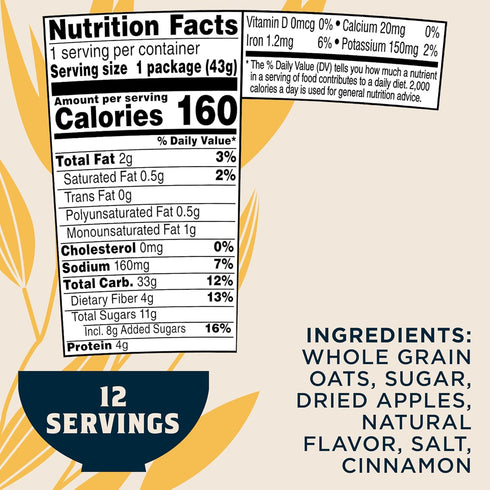 1.51 (Pack 12) Quaker Instant Oatmeal Express Cups, Apples & Cinnamon, Ounce