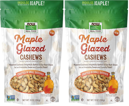 NOW Real Food Maple Glazed Cashews, 10 oz. bag, Crafted in Small