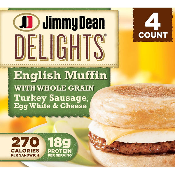 Jimmy Dean Delights Turkey Sausage, Egg White and Cheese English Muffin Breakfast Sandwiches, 4