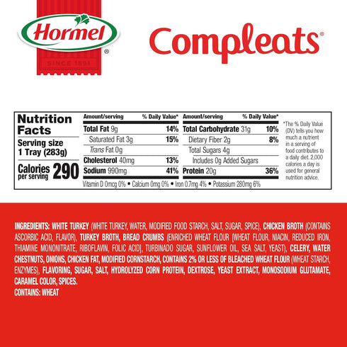 10 oz. (6 Pack) HORMEL COMPLEATS Turkey & Dressing Microwave Tray