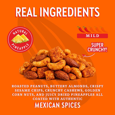 (4 oz. Pack 2) CHUZA Tropical Spicy Trail Mix of Mexican Snacks Style Sweet Chili Nuts & Dried Fruit, Spicy Nuts