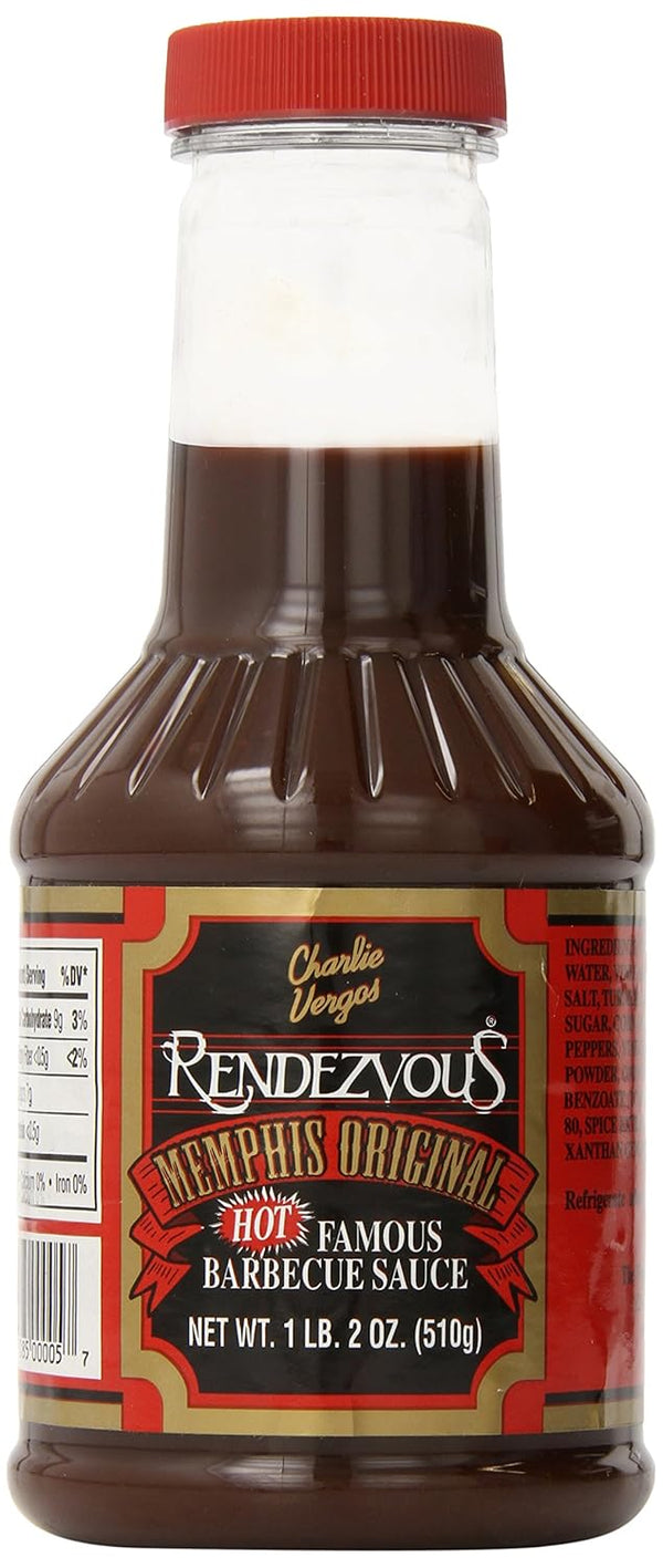 Charlie Vergos Rendezvous Hot Famous Memphis Barbecue Sauce, 1lb 2oz, HOT