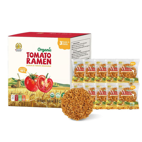 SUNGIVEN Organic Ramen Noodles Tomato Healthy Low Sodium Ready in 3 Minutes Non-Fried