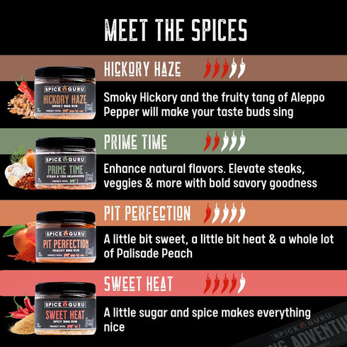 Set 4 Set Spice Guru BBQ Rub Gift Flavor Barbecue Seasoning Sampler Mens Christmas Gifts for Dad, Husband or Brother