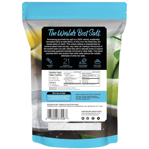 100% 60% 5 Lb Aromasong Low Sodium Sea Salt - Natural - Less Sodium - Bulk Bag - Fine Grain Dead Sea Potassium Chloride