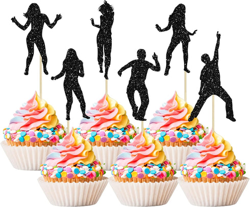 Ephlyn 24Pcs Dancing Cupcake Toppers Glitter Dancing Hip Hop Theme Cake Toppers Birthday