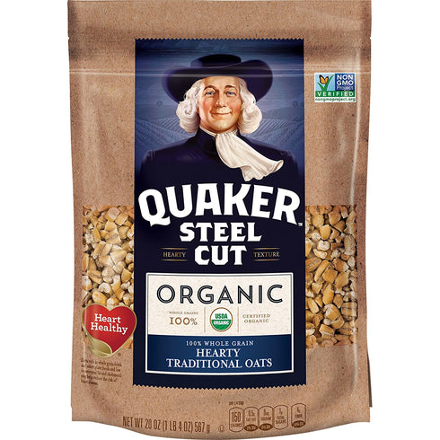 20oz Quaker Steel Cut Oats, USDA Organic, Non GMO Project Verified, Resealable Bag