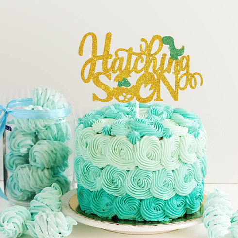 Hatching Soon Dinosaur Cake Topper - Welcome Baby Glitter Dino Eggshell Décor for Baby Shower