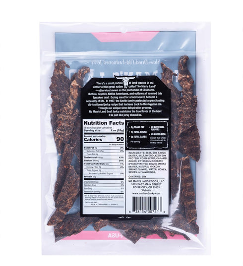 17G 16oz No Mans Land Premium Beef Jerky | High Protein Slow-Dried Beef Snack | Smoked & Seasoned Jerky Strips | HOT