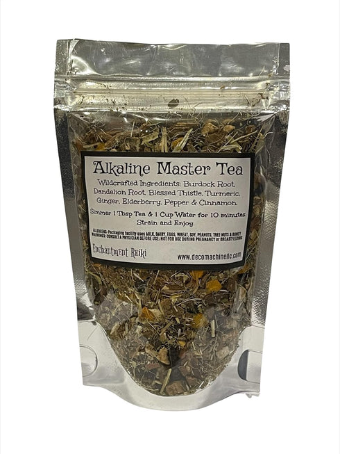 Reiki Charged Alkaline Master Tea, Loose Leaf Dried Herbs, Burdock, Dandelion Root, Elderberry, Blessed Thistle, 2.25