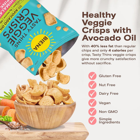 4-Pack, 4 BIENA Tasty Thins Veggie Crisps - Made with Avocado Oil - Low Calorie Veggie Chips for Adults and Kids