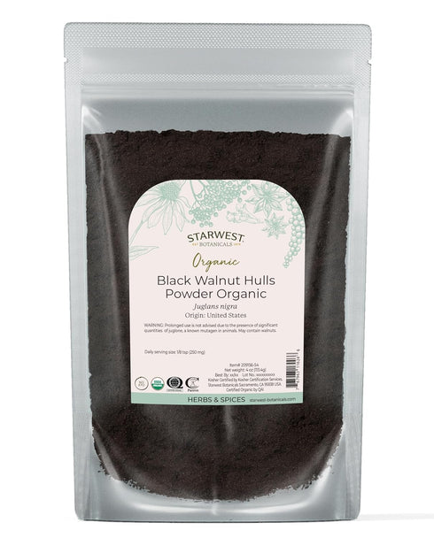 Starwest Botanicals Organic Black Walnut Hull Powder, 4 oz Pouch - Finely Ground for Tea & Baking